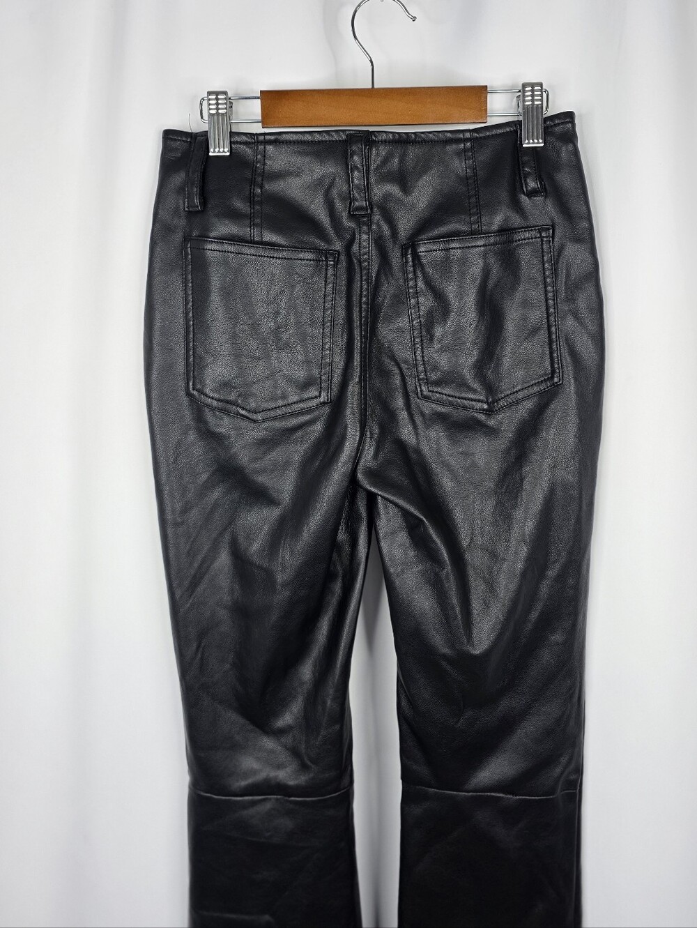 We The Free Black Faux Leather Flare Pants Slit Sides Curve Hugging Slim Size 26 - Picture 12 of 16
